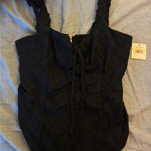 Free People Black Textured bodysuit